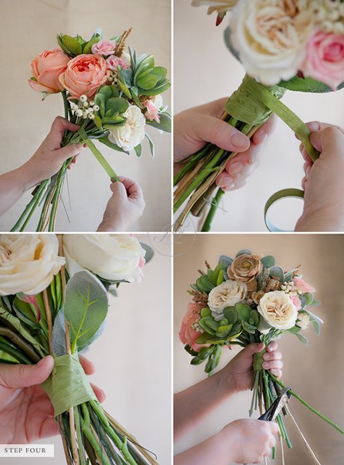 Tự bó hoa cầm tay đám cưới bằng hoa giả(4)