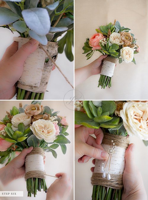 Tự bó hoa cầm tay đám cưới bằng hoa giả(5)