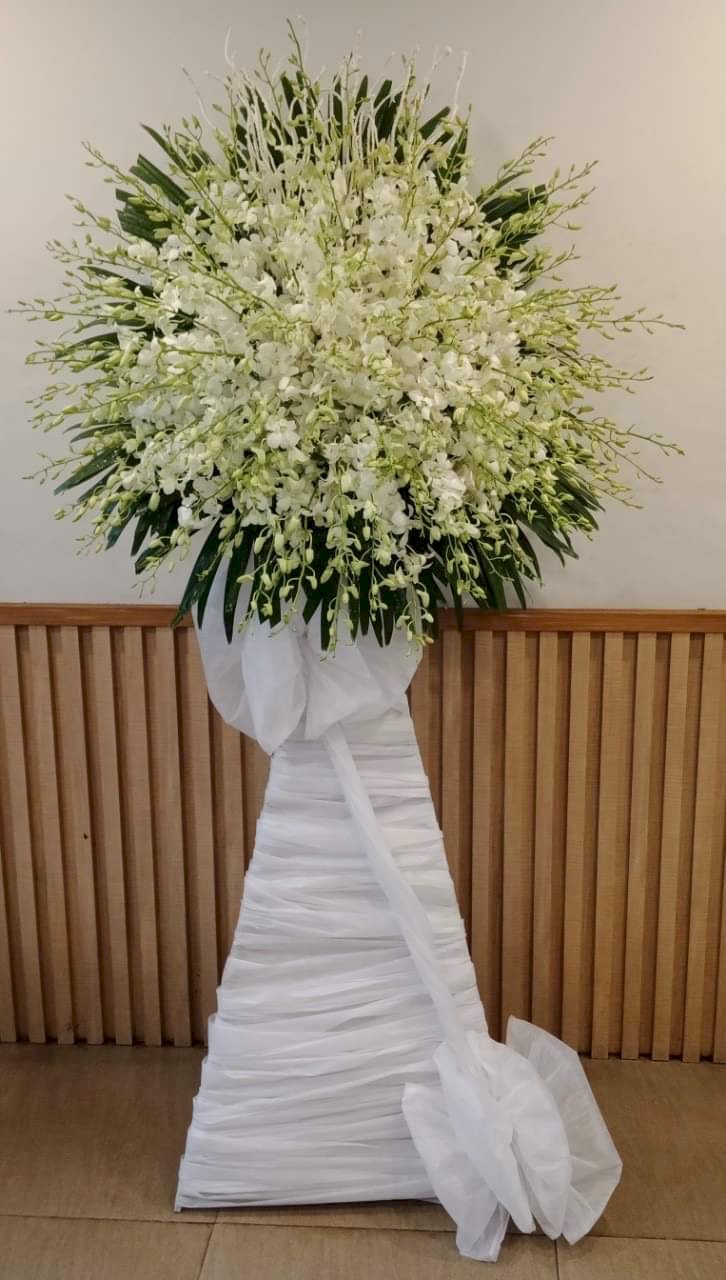 Lẵng hoa viếng tang lễ hoa lan trắng - LDNK40