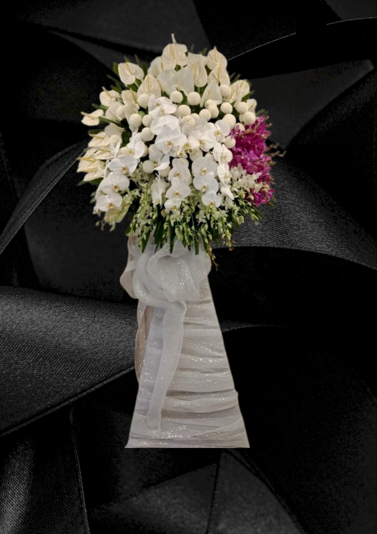 Lẵng hoa viếng đám tang lan trắng đẹp - LDNK15