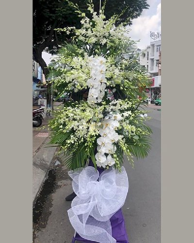 Kệ hoa đám tang hoa lan trắng - LDNK206