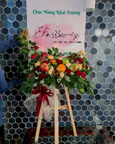 Lẵng hoa và trái cây chúc mừng - LDNK262