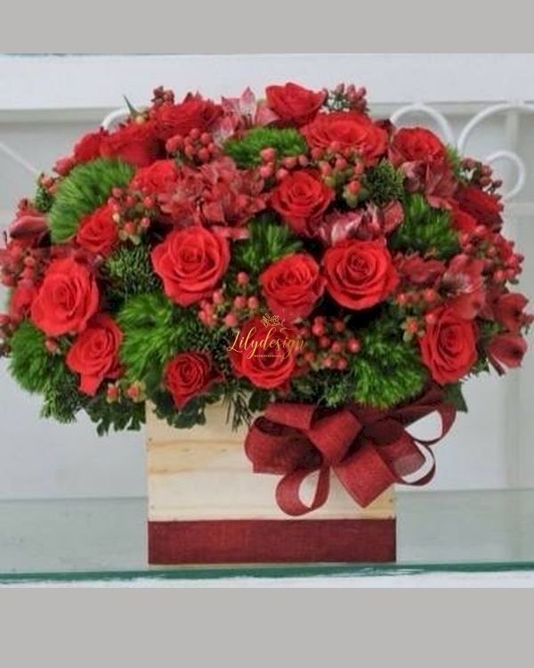 Giỏ hoa hồng mix hoa Green wicky - LDNK244