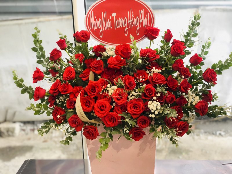 Hình ảnh giỏ hoa hồng đỏ đẹp tặng khai trương - LDNK258
