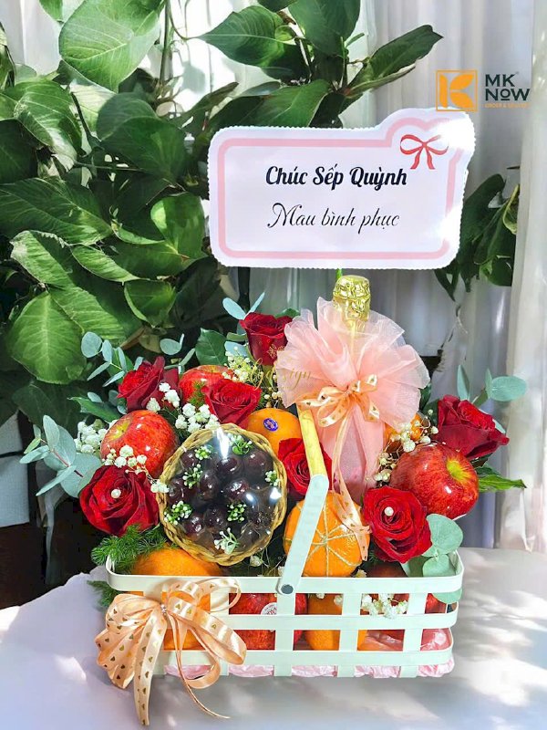 Giỏ hoa trái cây đẹp chúc mừng - HTNK09